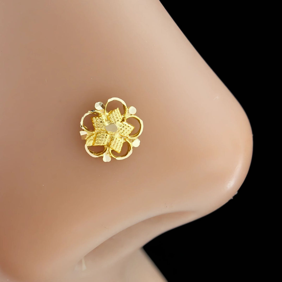 18K Real Gold Floral style Nose stud nose ring Push Pin