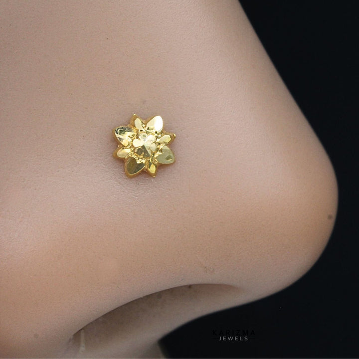 Tiny 18k Real Gold Nose Stud in Flower Design 