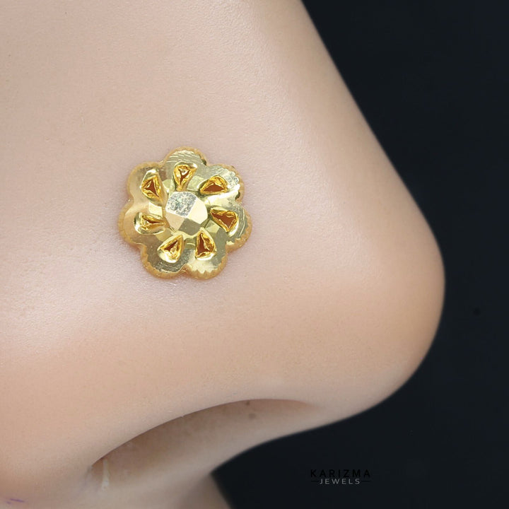 Floral Shape Real Gold Nose Stud in 18k 