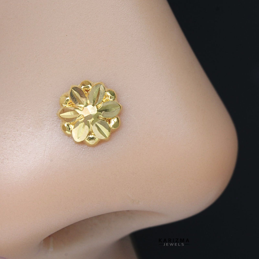 Floral Shape Real Gold Nose Stud for Girls and women 