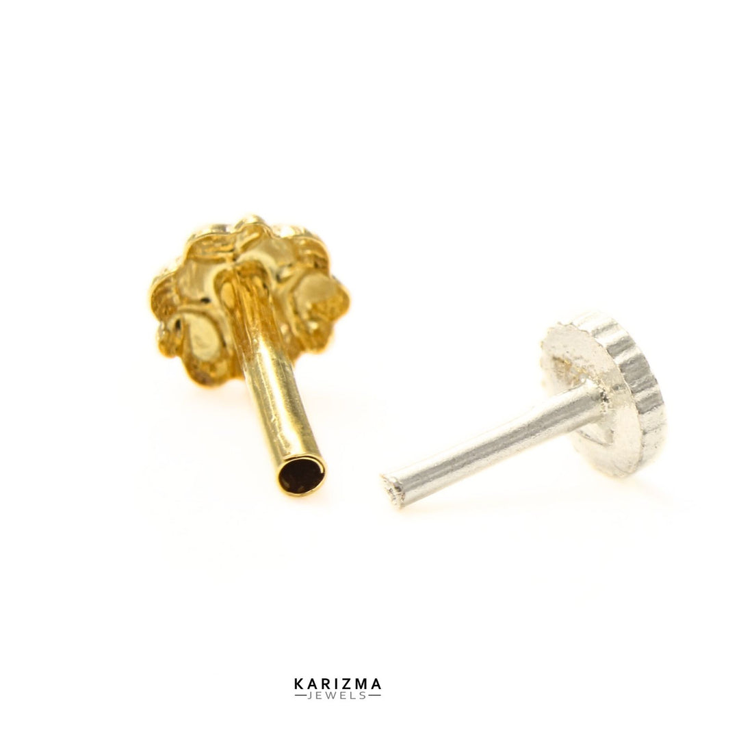 Real Gold Piercing Nose Stud with push pin 