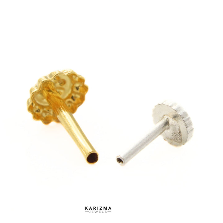 Real Gold Piercing Nose Stud with push pin 