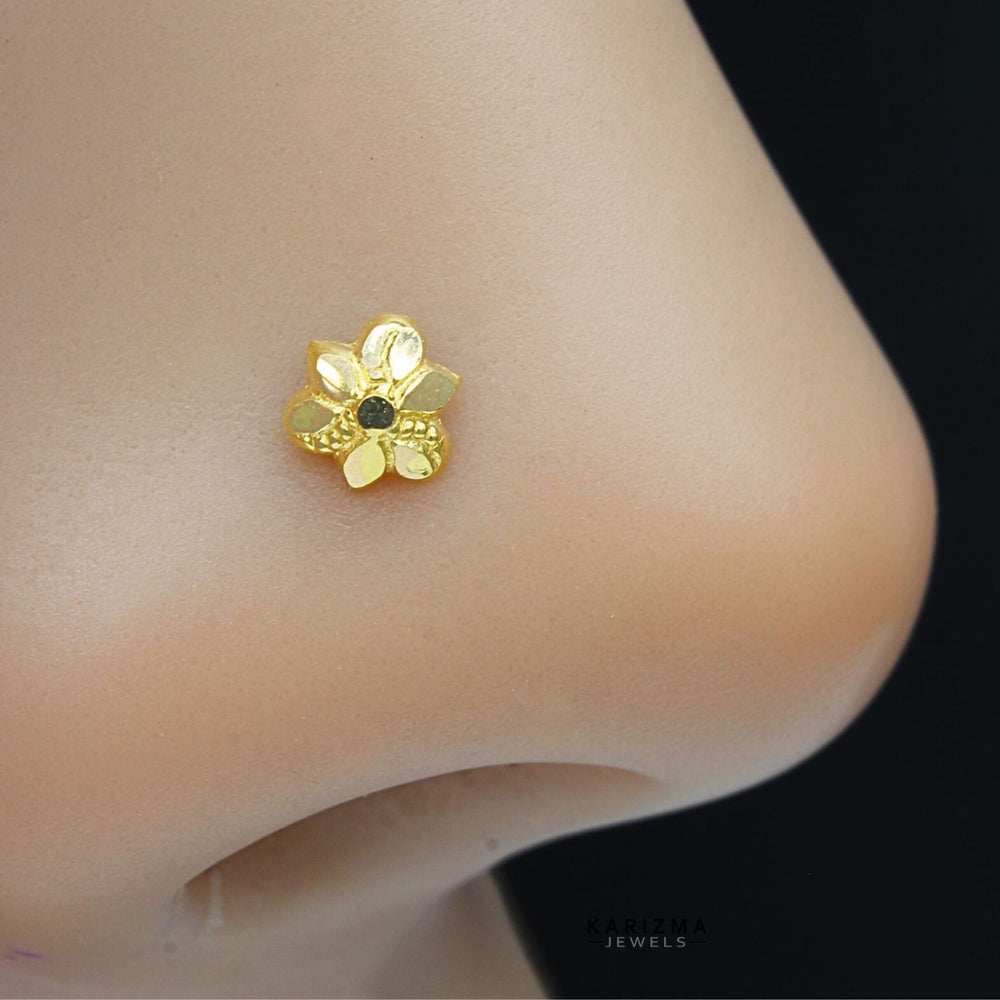 Fancy Design 18k Real Gold Piercing Nose Stud 