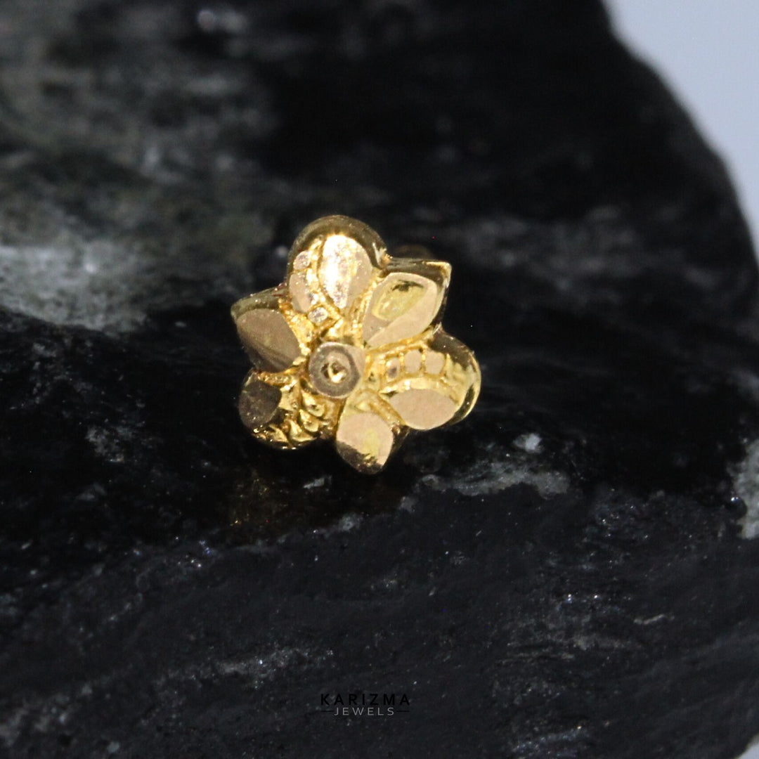 18K Real Gold  floral design Small Nose stud 