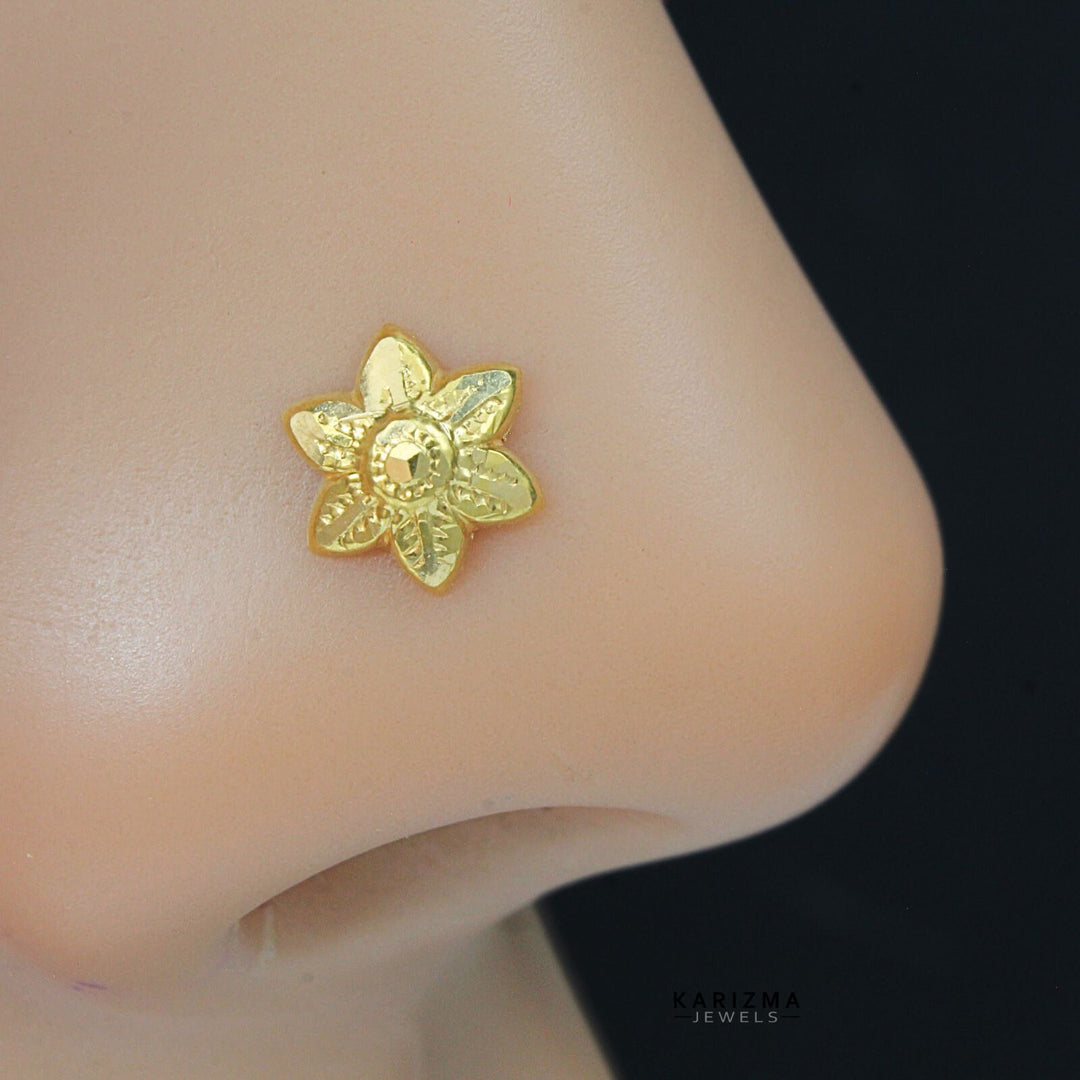 Floral Shape Real Gold Nose Stud in Fancy Design