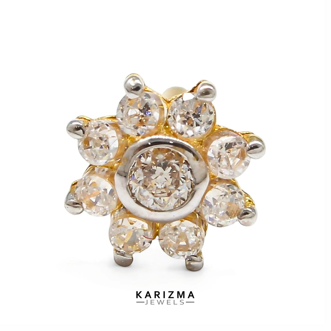 18K Real Gold Indian Women White CZ Star Nose stud nose ring Push Pin