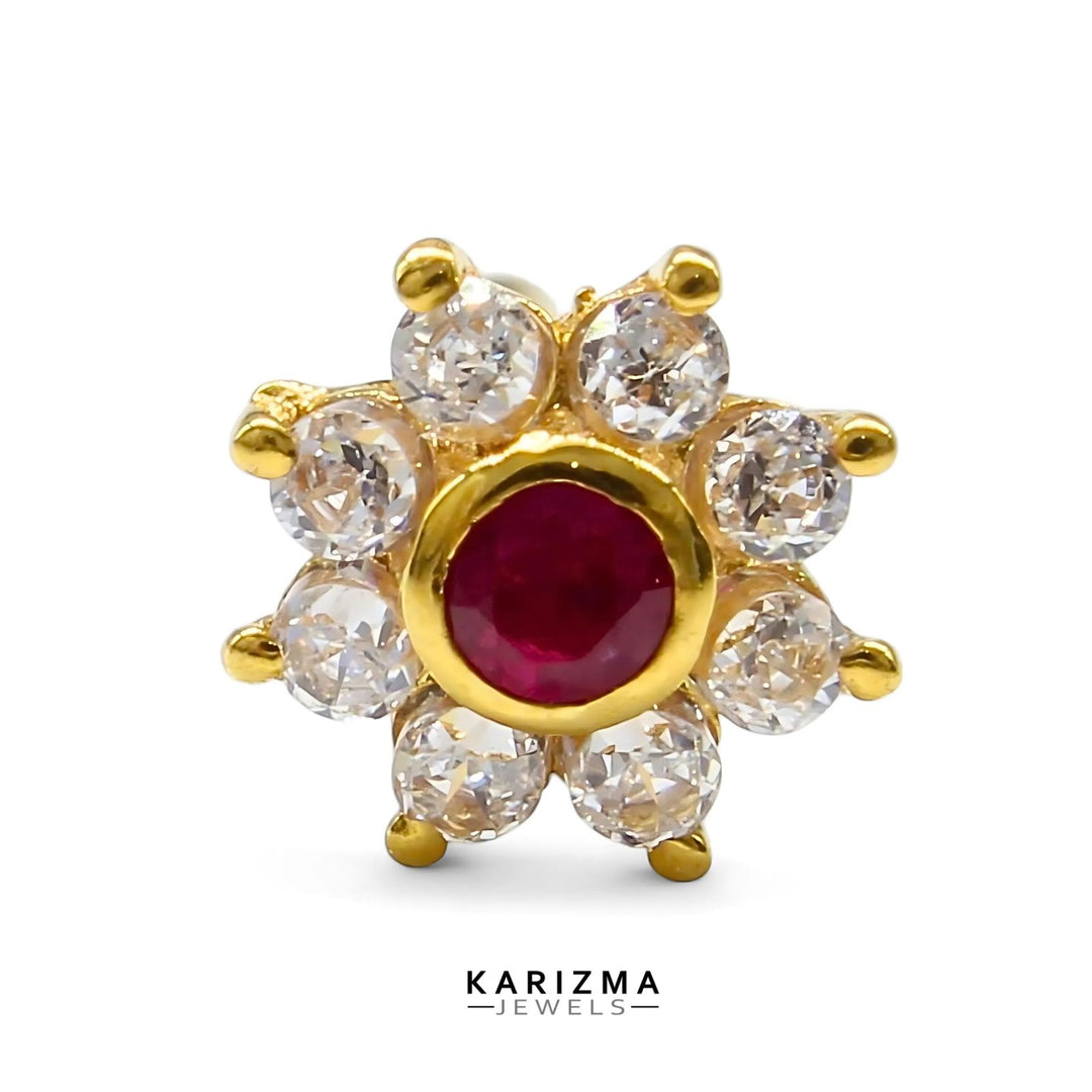 18K Real Gold Indian Women Pink White CZ star Nose stud nose ring Push Pin