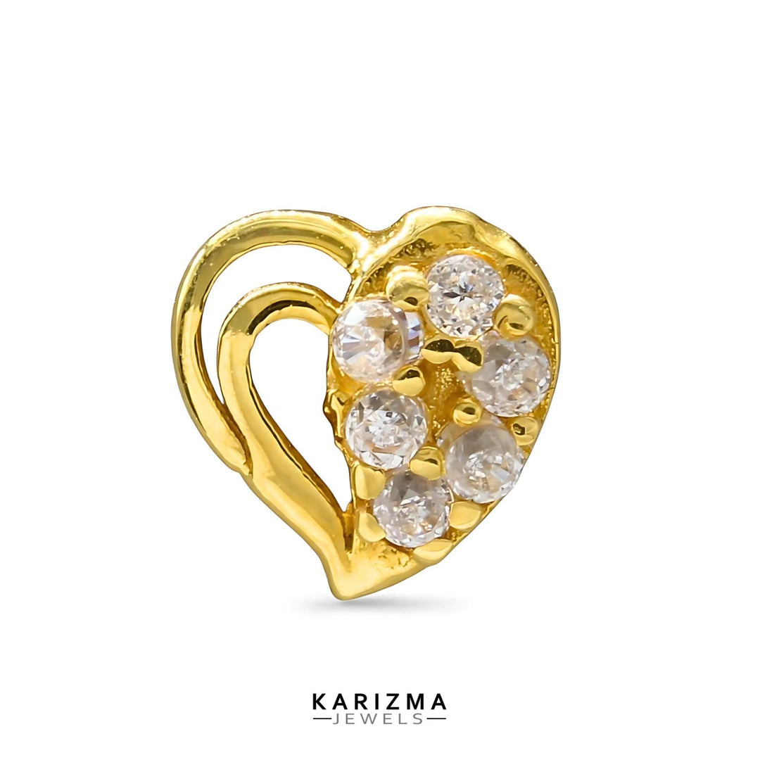 18K Real Gold Indian Women White CZ Heart shape Nose stud nose ring Push Pin