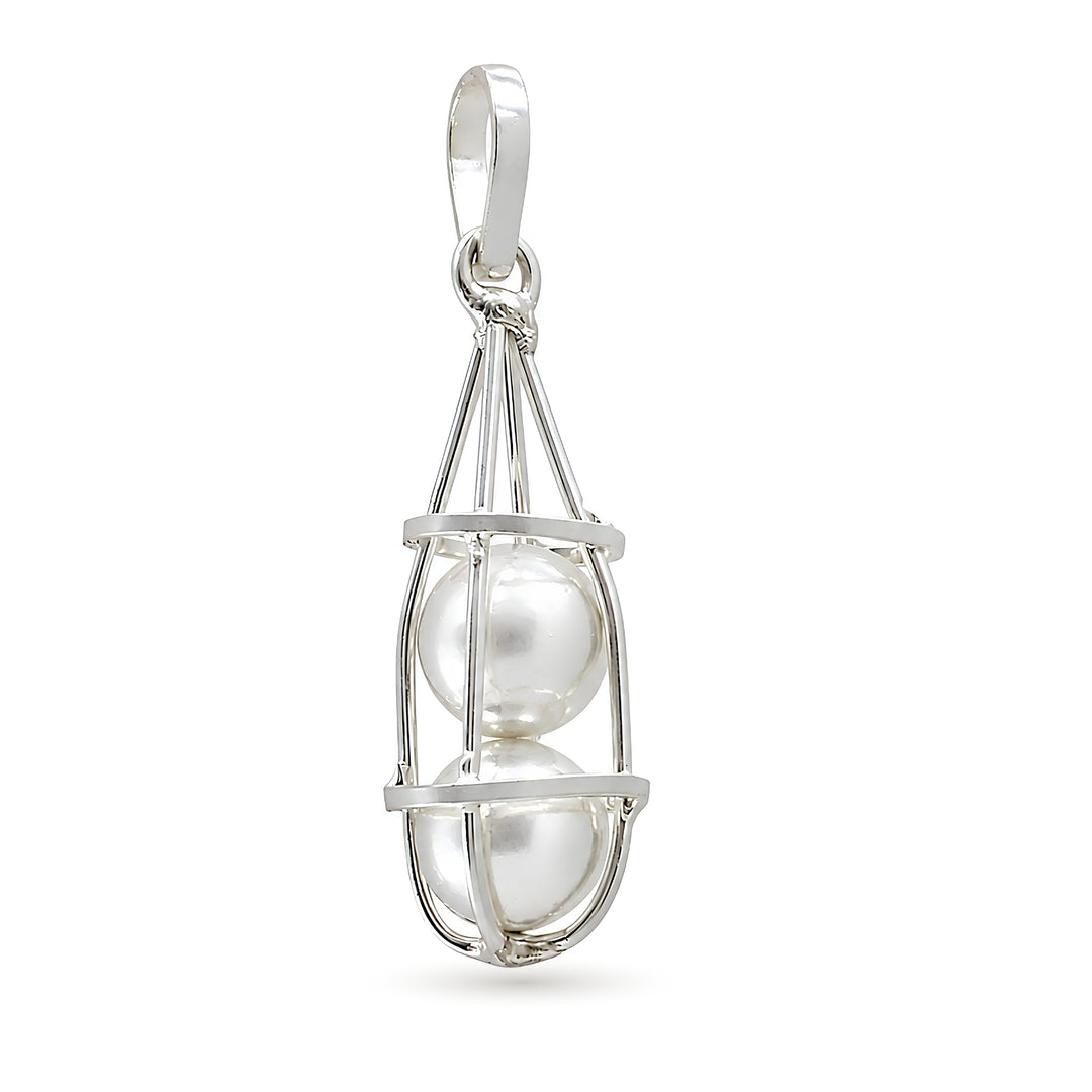Cage Design Silver Healing Double Ball Pendant Goli Evil Eye Protection Yantra