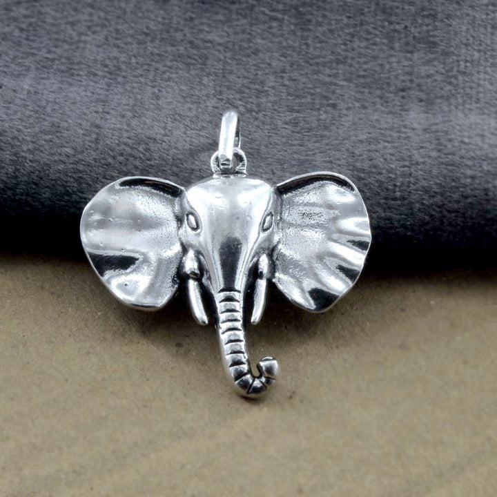 Pure Sterling Silver Oxidized Elephant Head Religious God Pendant