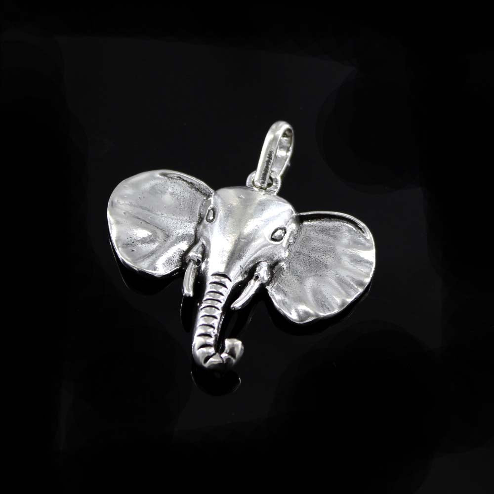 Pure Sterling Silver Oxidized Elephant Head Religious God Pendant