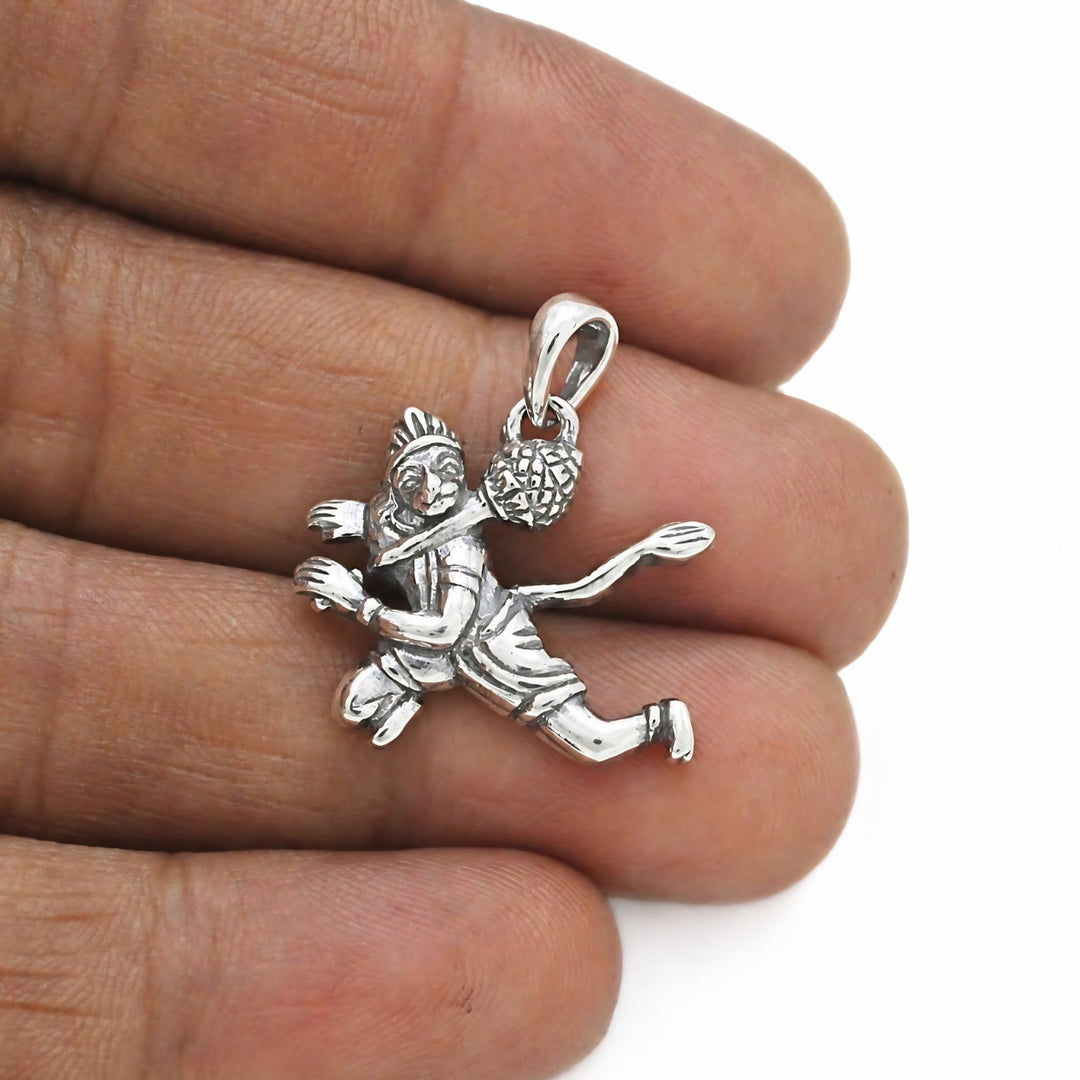Divine Hanuman Flying Pose with Gada 925 Silver Pendant