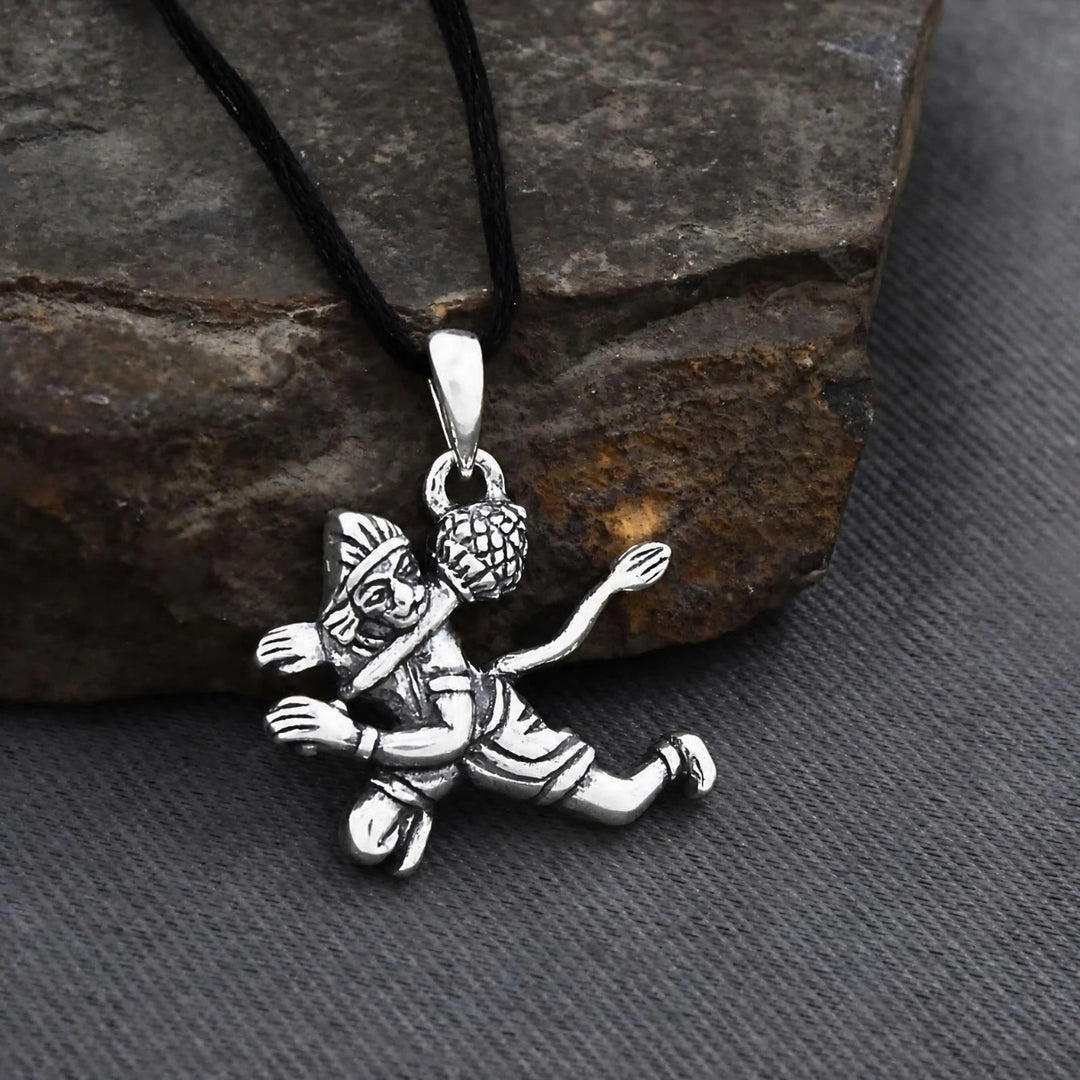 Divine Hanuman Flying Pose with Gada 925 Silver Pendant