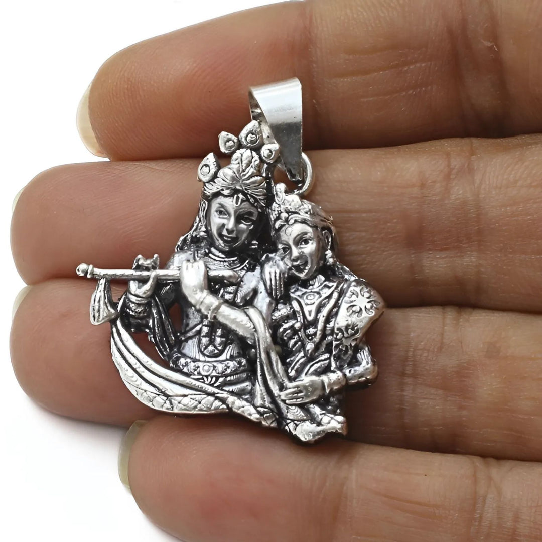 925 Real Sterling Silver Oxidized Lord Radha Krishna pendant