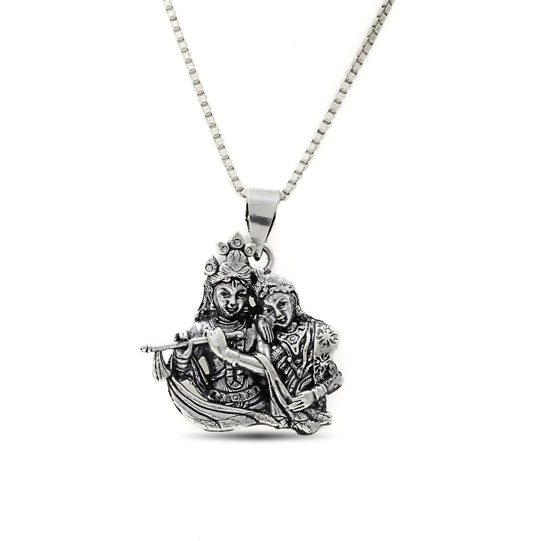 925 Real Sterling Silver Oxidized Lord Radha Krishna pendant