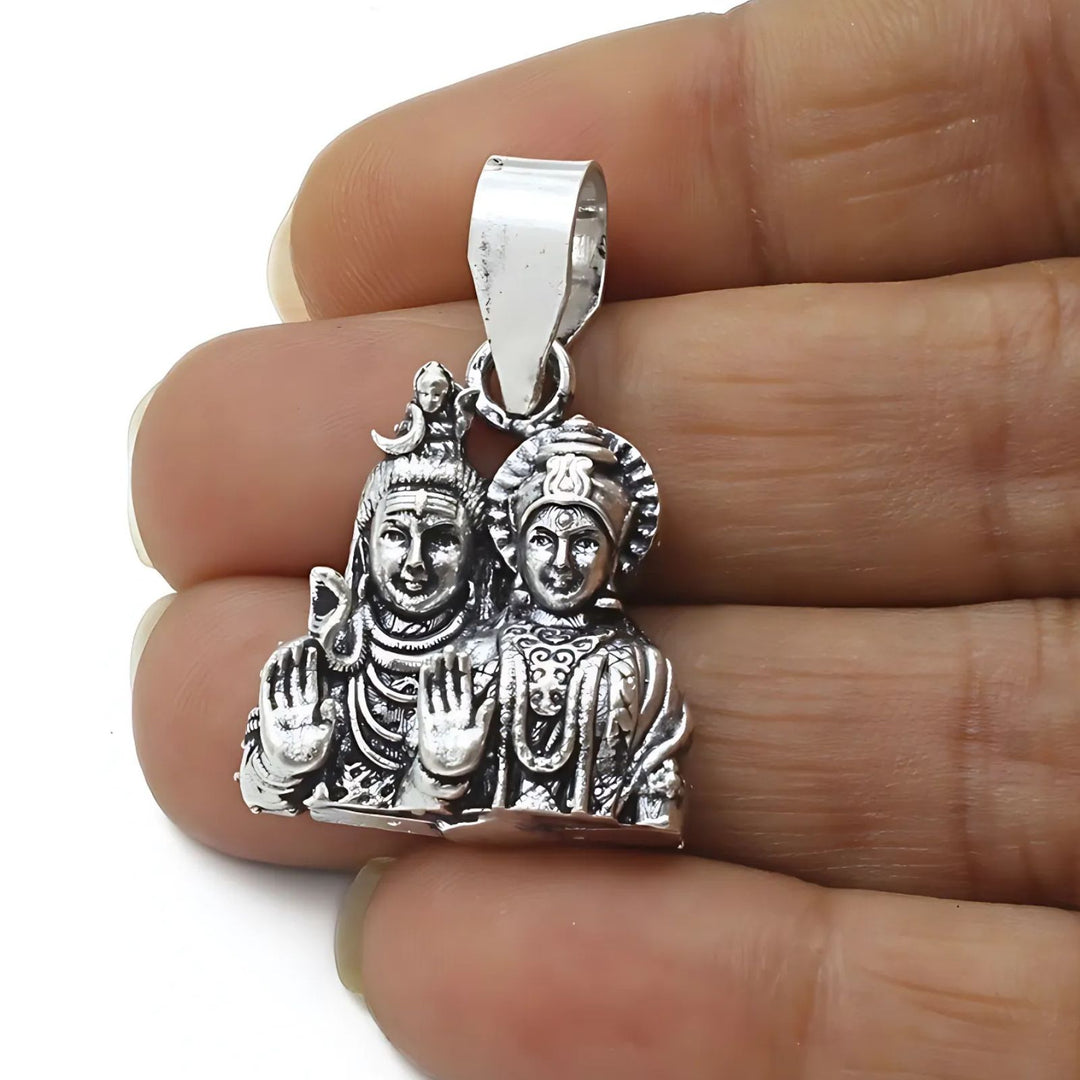925 Real Sterling Silver Oxidized Hindu Spiritual Mahadev Parvati pendant