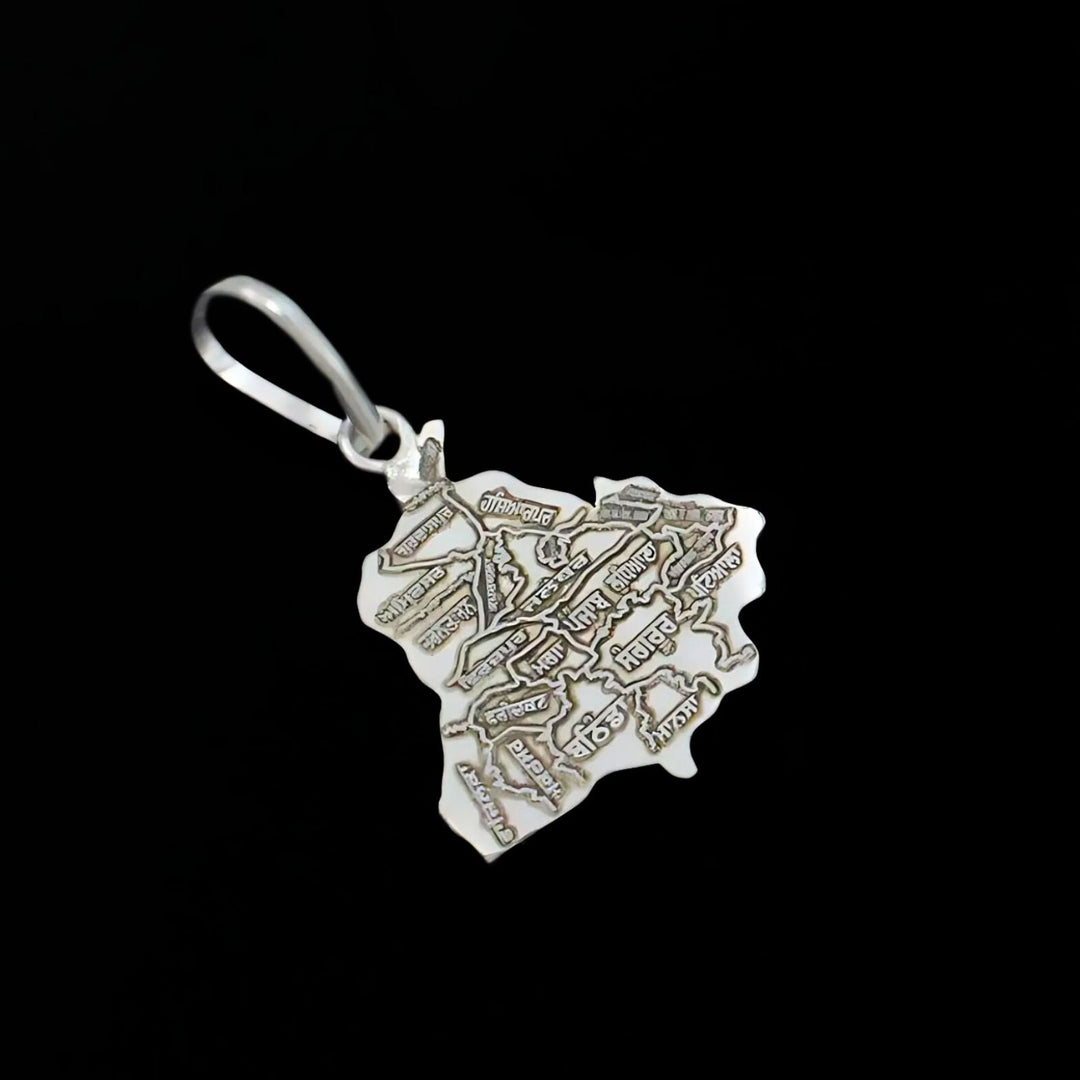 Real Silver Punjab Map with Districts in Punjabi Language pendant