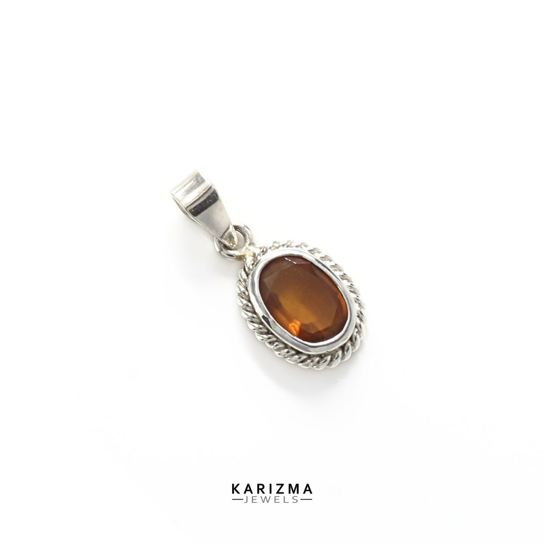 Gomedh (Hessonite) Gemstone Rashi Pendant in pure Silver