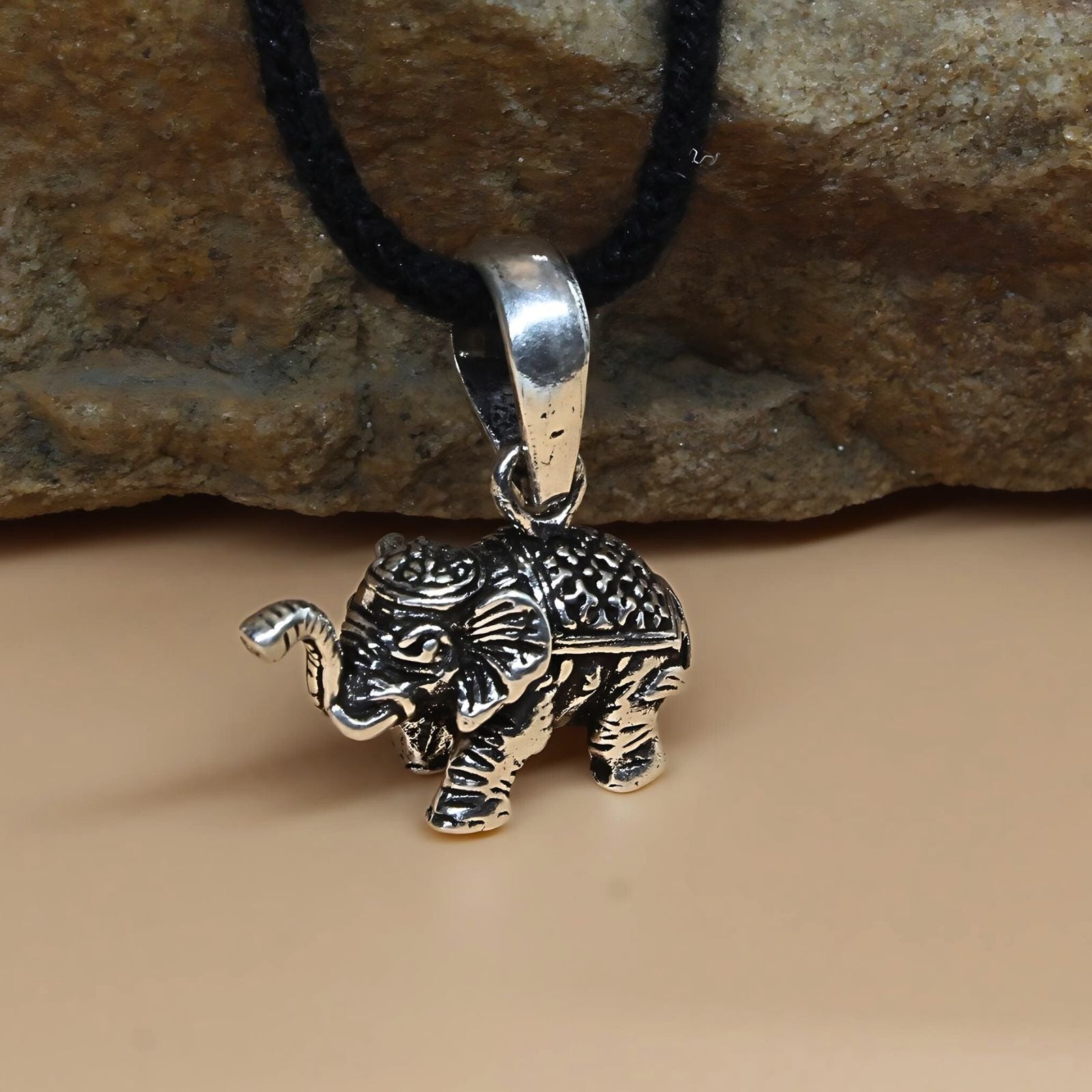 925 Real Silver Oxidized Elephant With Trunk Up Pendant – Karizma