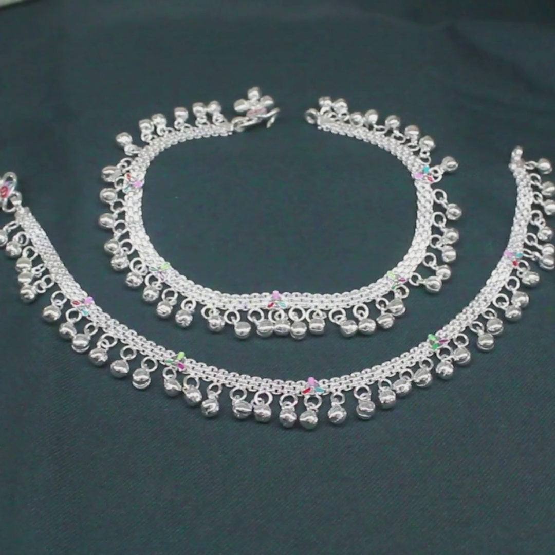 Real Silver Jingling Anklet with Dangling Bells – Pair 10 inch