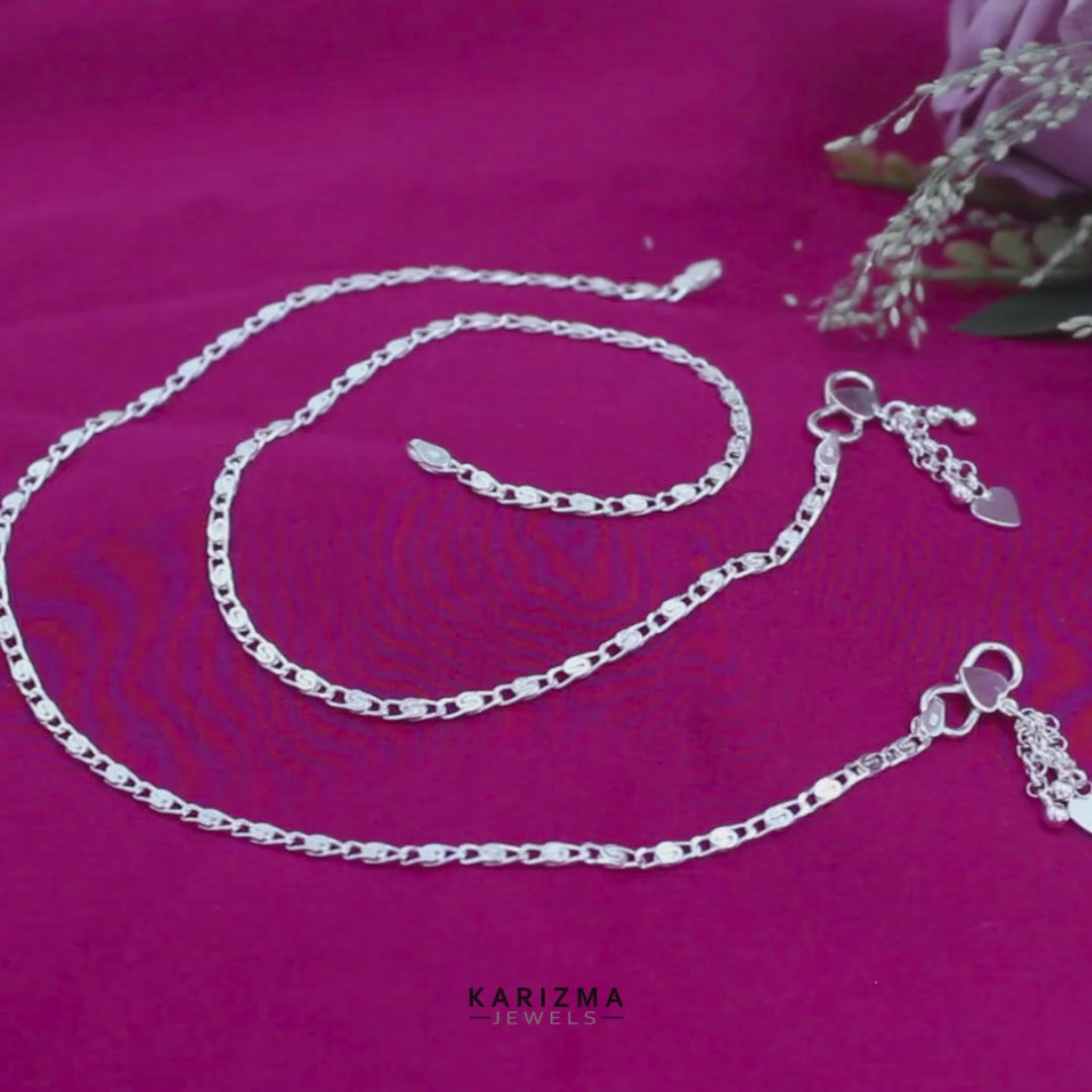 Unique trendy 925 Sterling Silver women Charm Chain Anklet Pair 10.3"