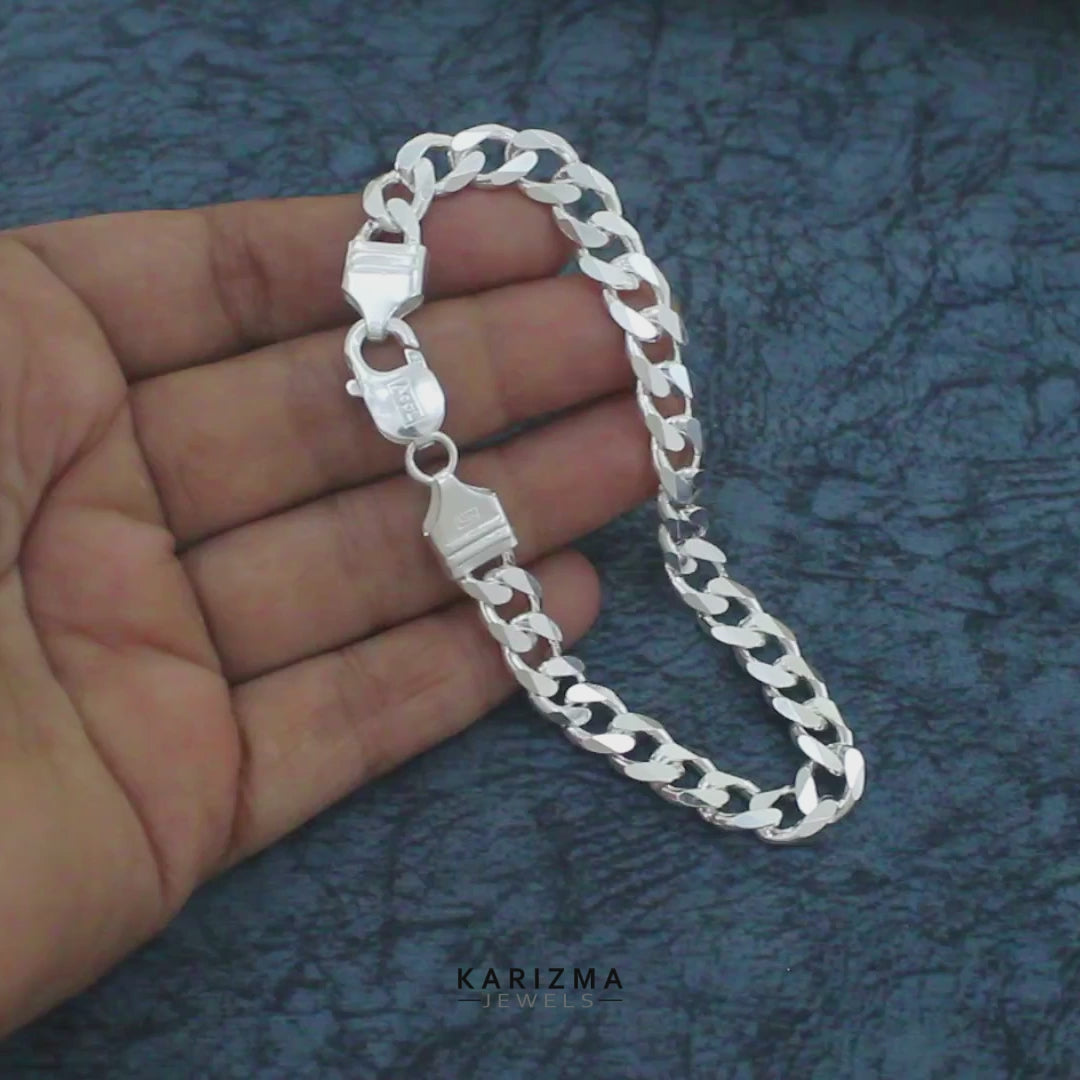 925 Sterling Silver regular style Cuban Link Men's Chain Bracelet 8.5"