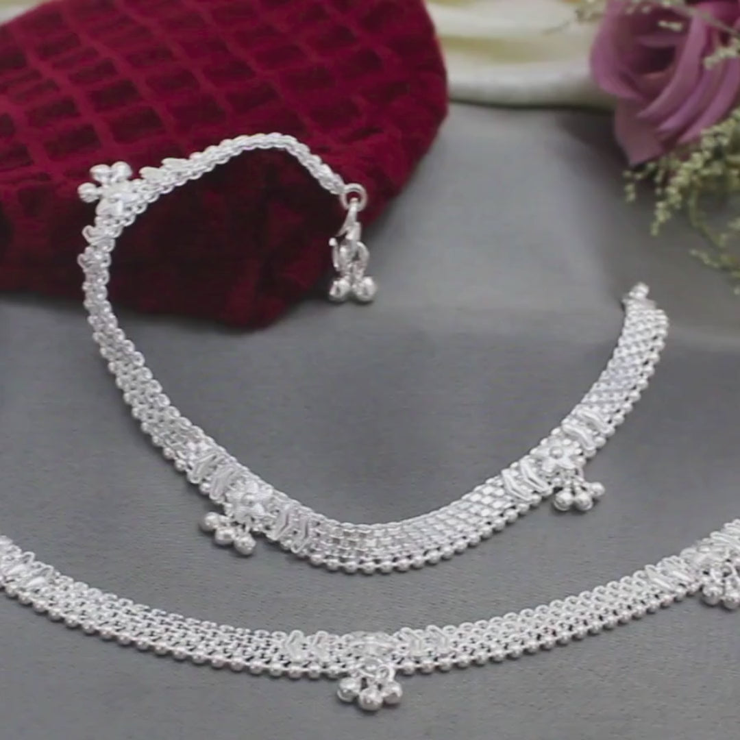 Real Sterling Silver Indian women amazing design Anklet Ankle Bracelet 10.3"