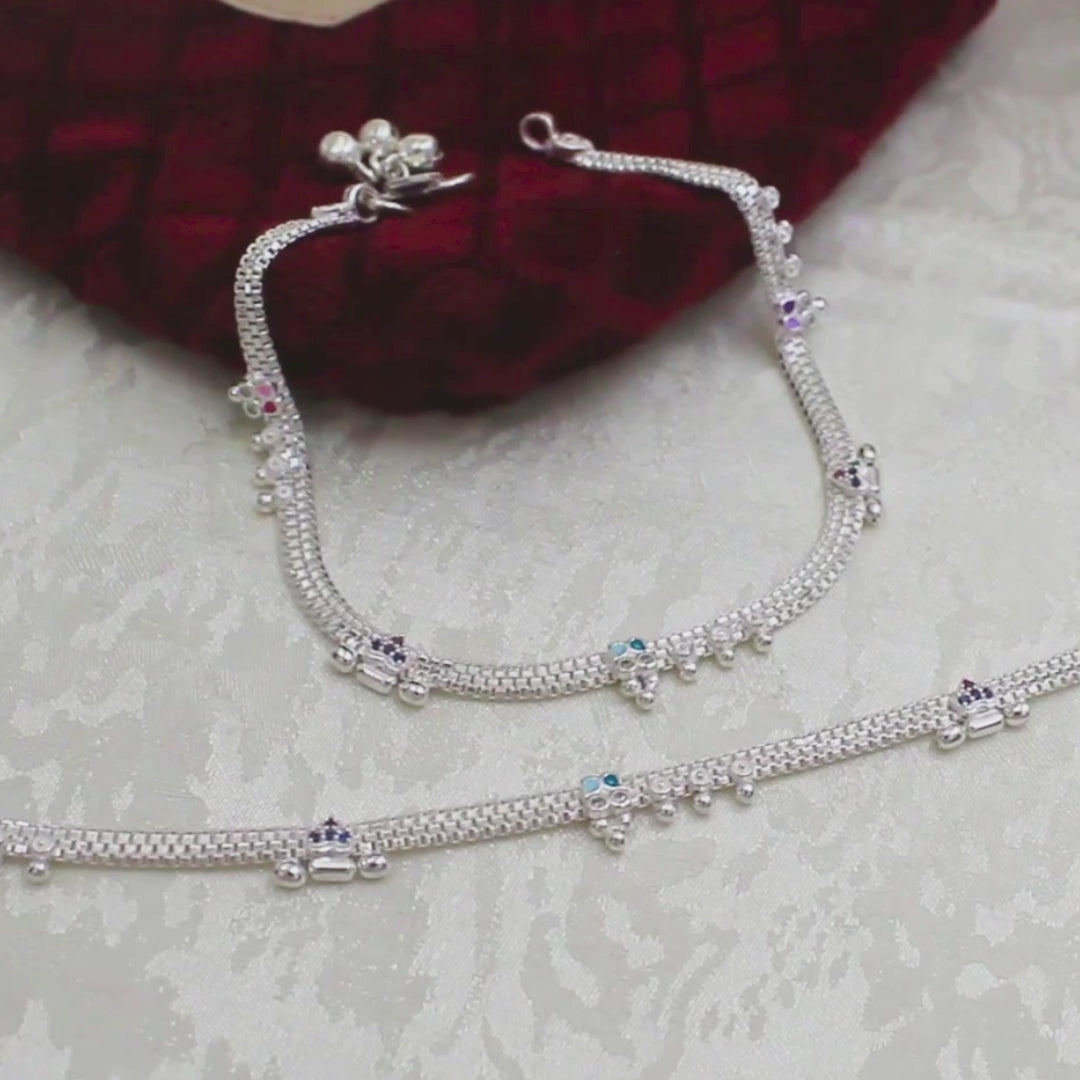 Premium Quality Real Silver Multi CZ Anklet for women 10.3in
