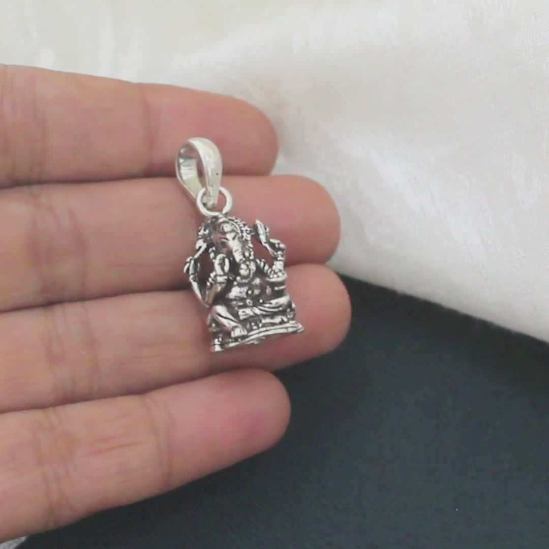 925 Real Silver Oxidized Antique Design Lord Ganesha Pendant