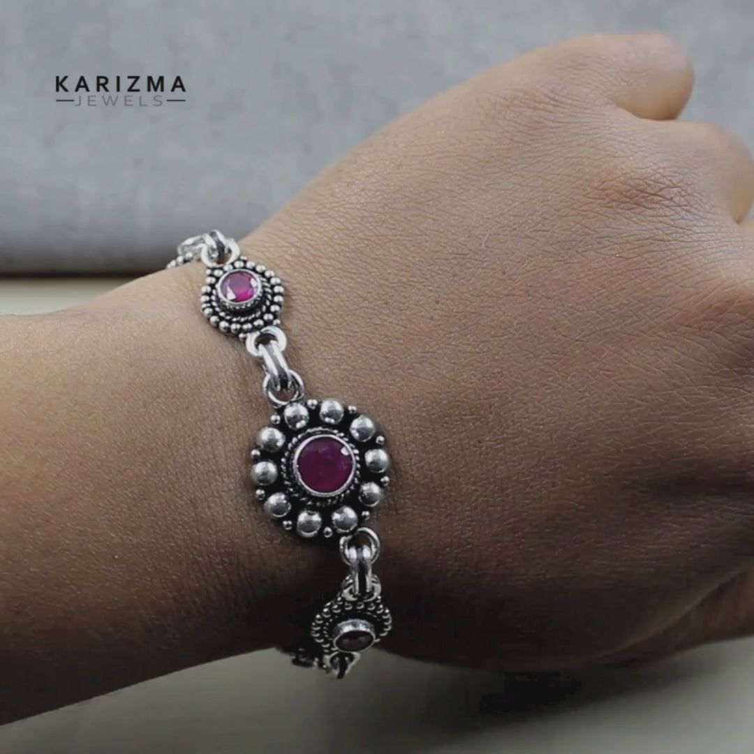 Latest Stylish Real  Sterling Silver Cut Stone Oxidized Bracelet Gift For Girls Women