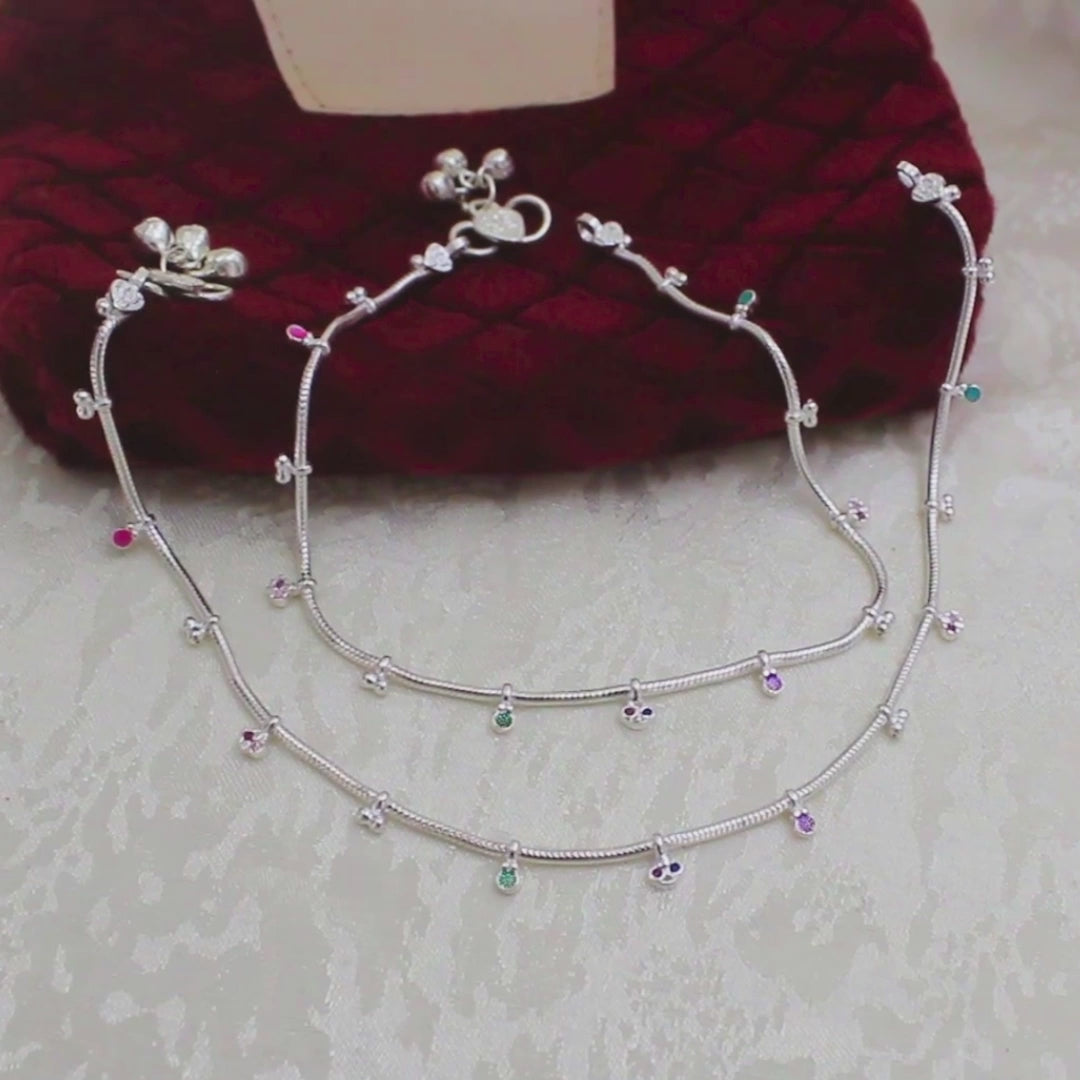 Real Silver Hanging Charm Anklet for Women - 11 in