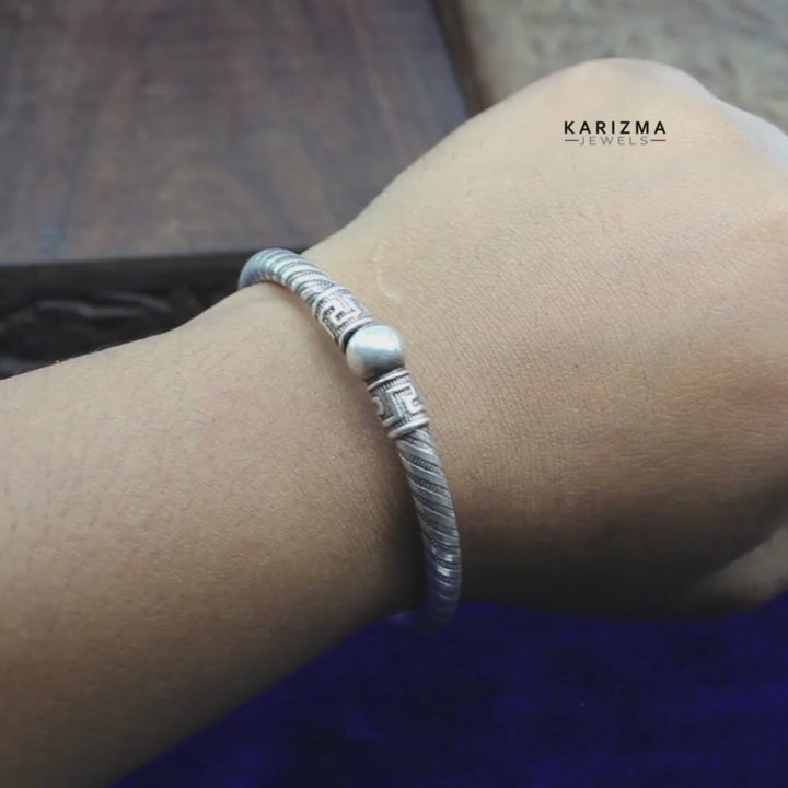 Ethnic Indian Hollow Real Silver Bangles Bracelet 