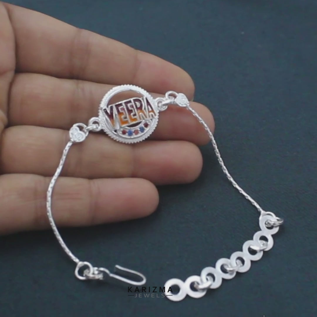 Real Silver handmade CZ Bracelet Veera Indian gifting Rakhi 6"