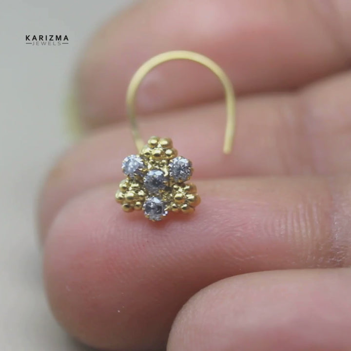 Cute Indian Gold Plated Nose Stud White CZ Twisted nose ring