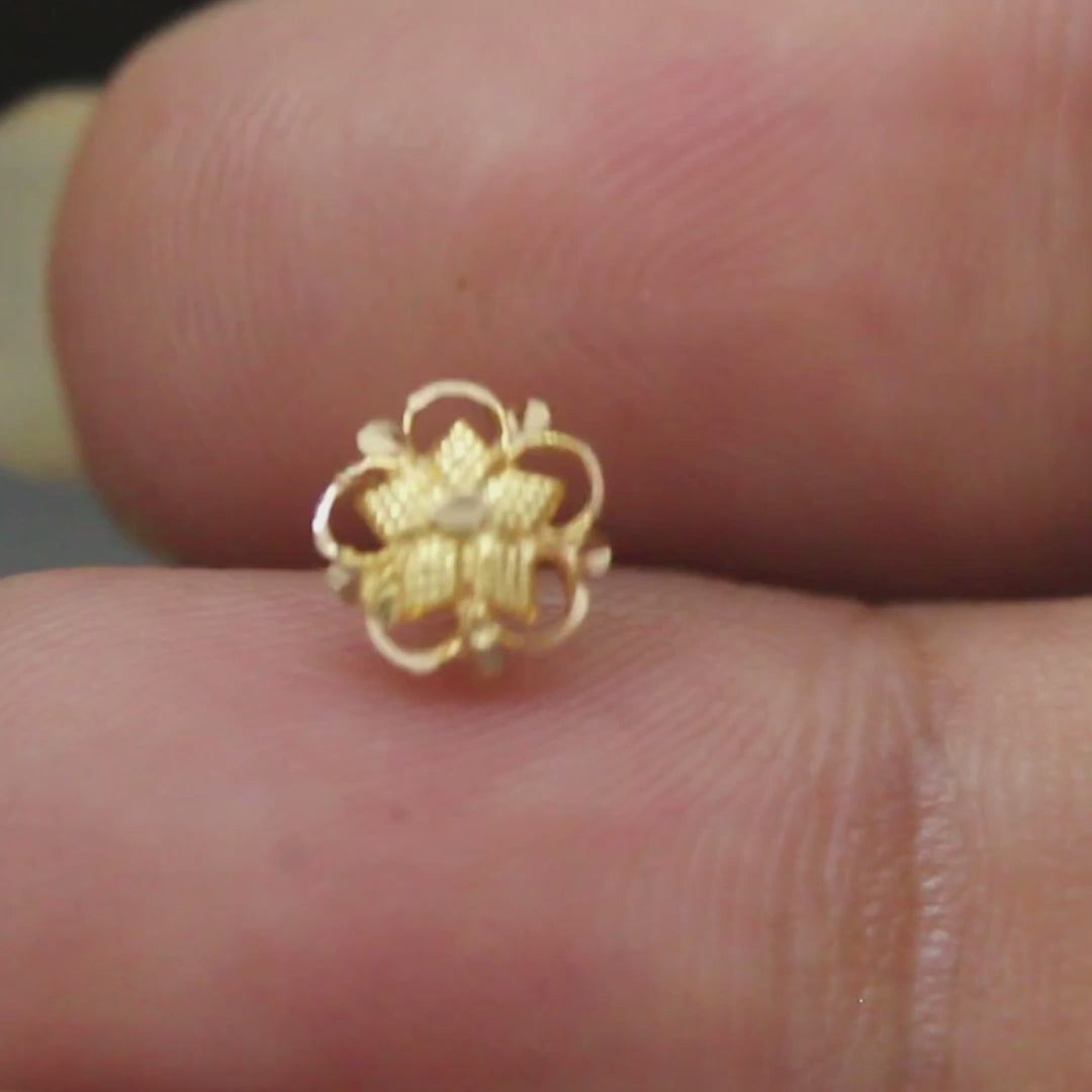 18K Real Gold Floral style Nose stud nose ring Push Pin