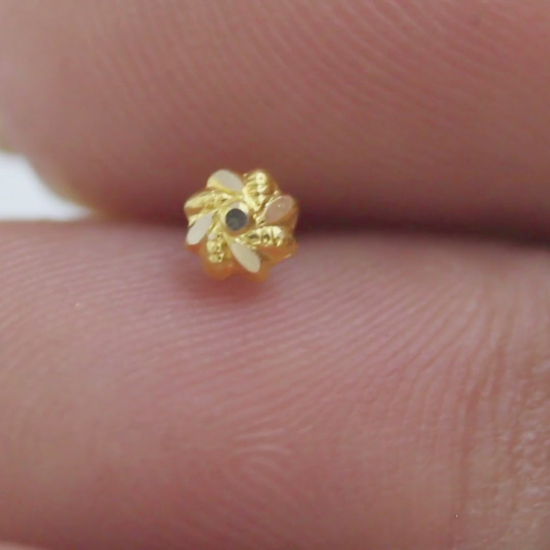 18K Real Gold Swirl-like Floral Push Pin Nose Piercing