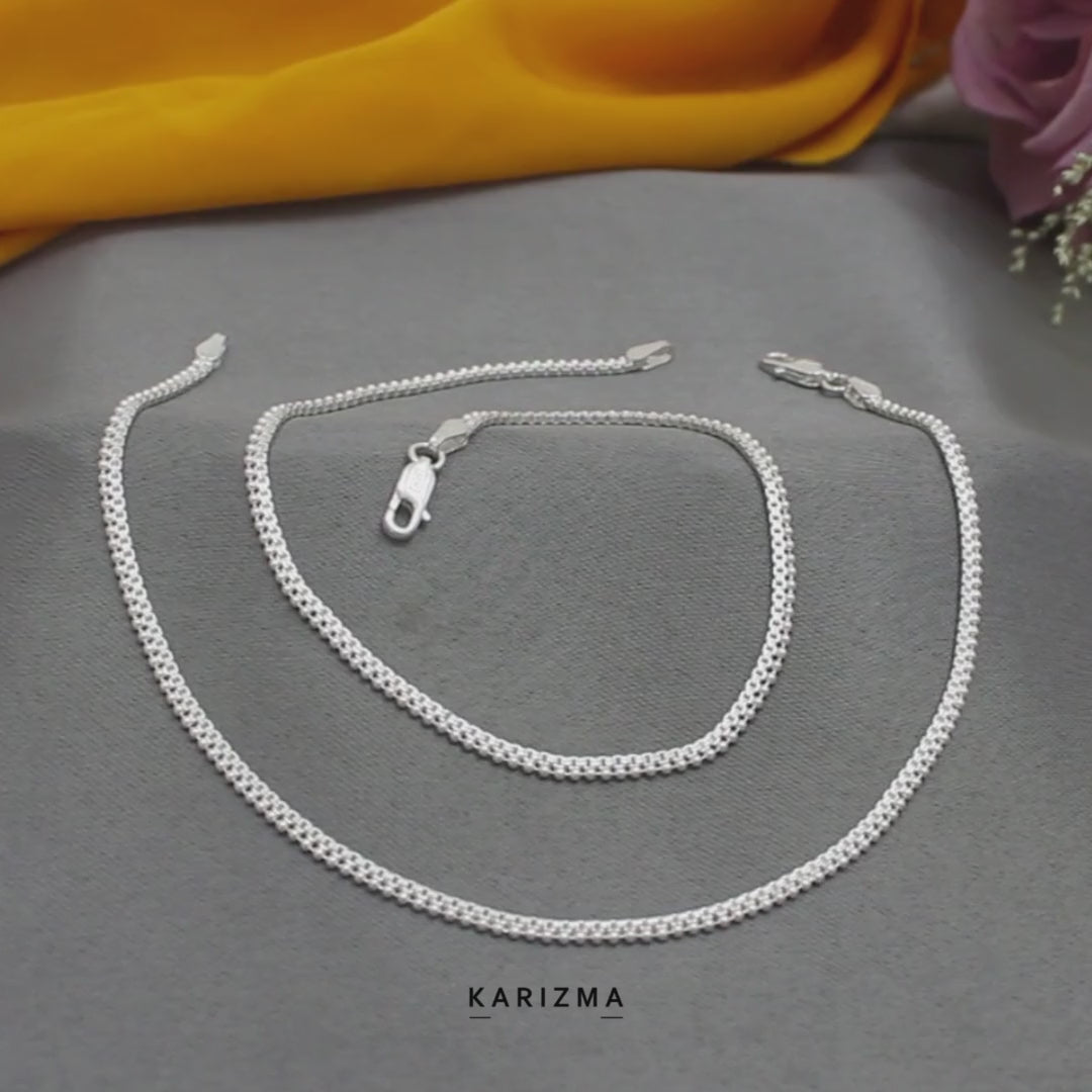 Boho style 925 Sterling Silver Indian women Box Ball Chain Anklet Pair 10.3"