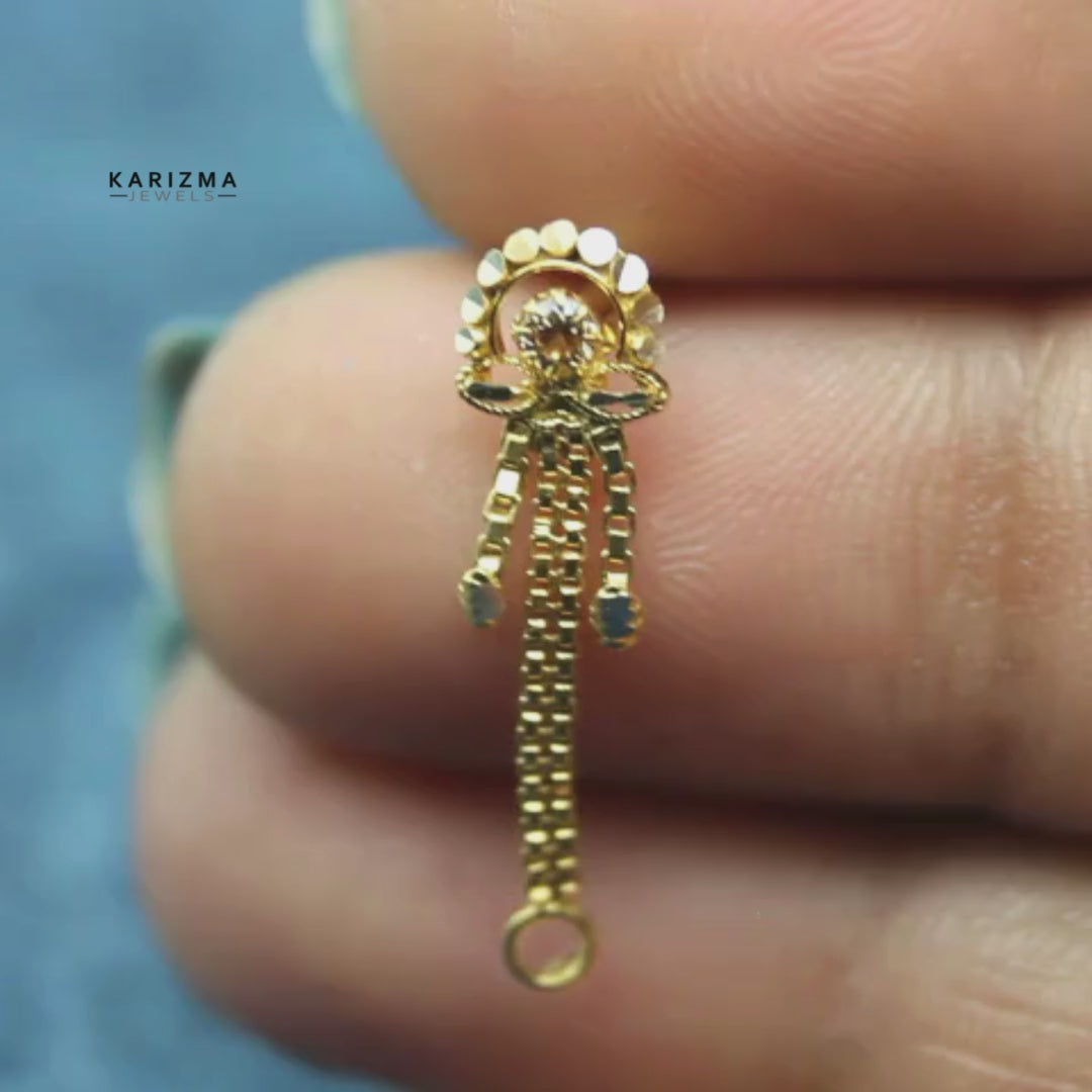 14k Real Solid Gold Indian Chain Style Noe Ring Women Nose Stud Push Pin