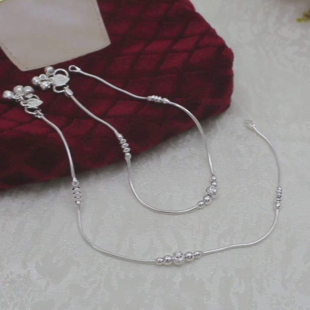 Premium Quality Silver Snake Chain Ball Beads Ankle - 10.3 in