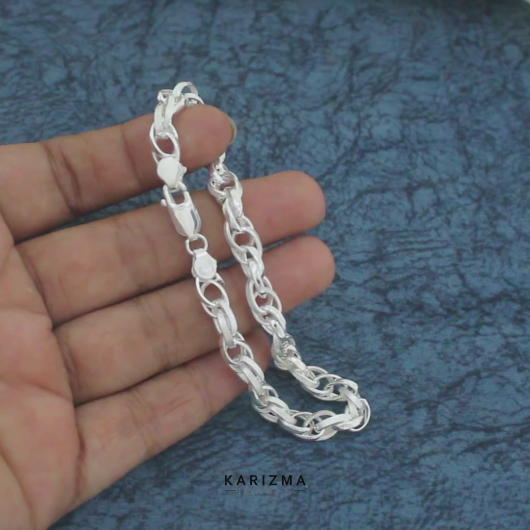 925 Sterling Silver trendy oval Link Men's Chain Bracelet 8"