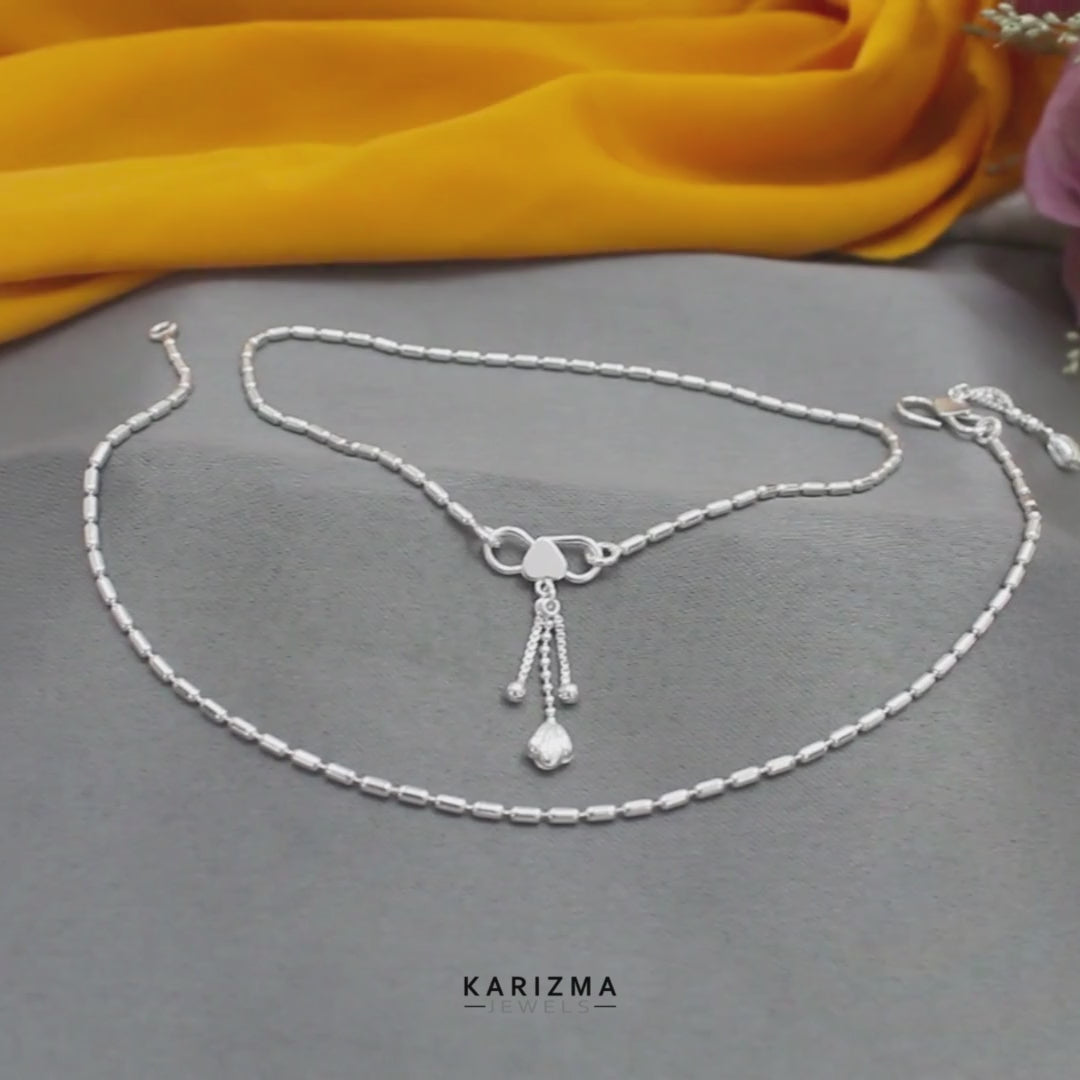 Girlish 925 Sterling Silver capsule style Chain Anklet Pair 10"