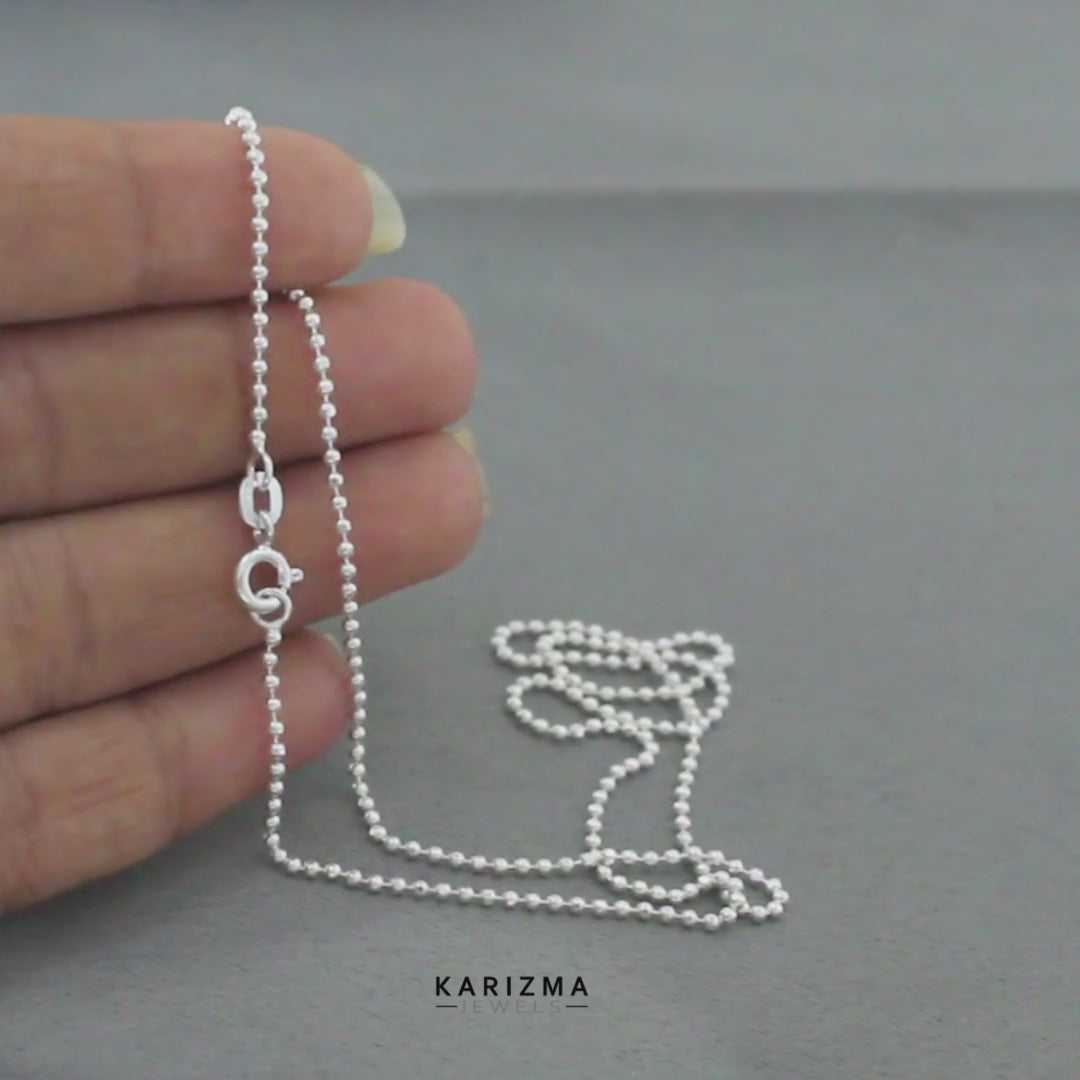 Trendy 925 Sterling Silver beaded Unisex Neck Chain 18"