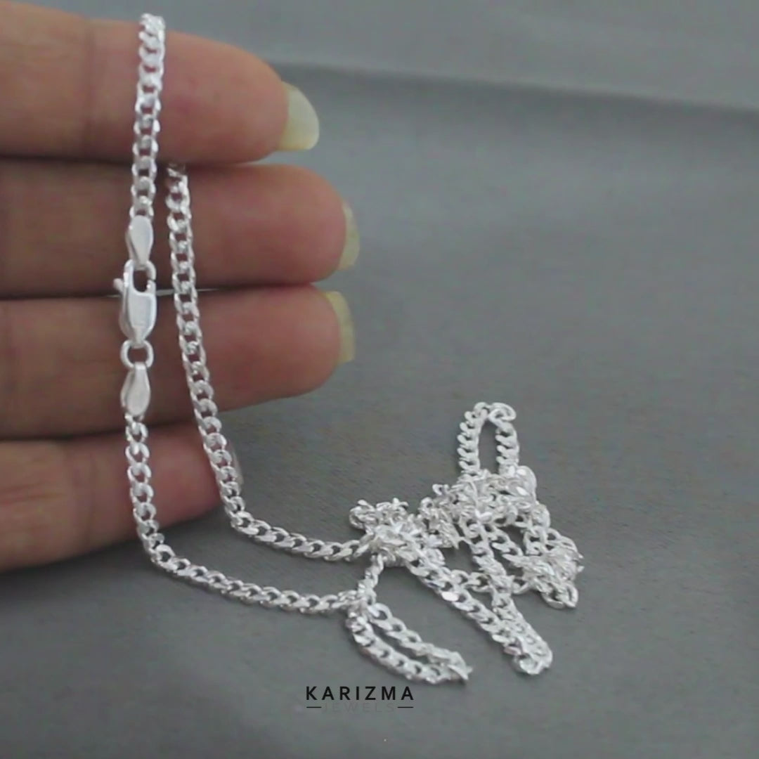 2.8MM Real 925 Sterling Silver Unisex Cuban Neck Chain 20"