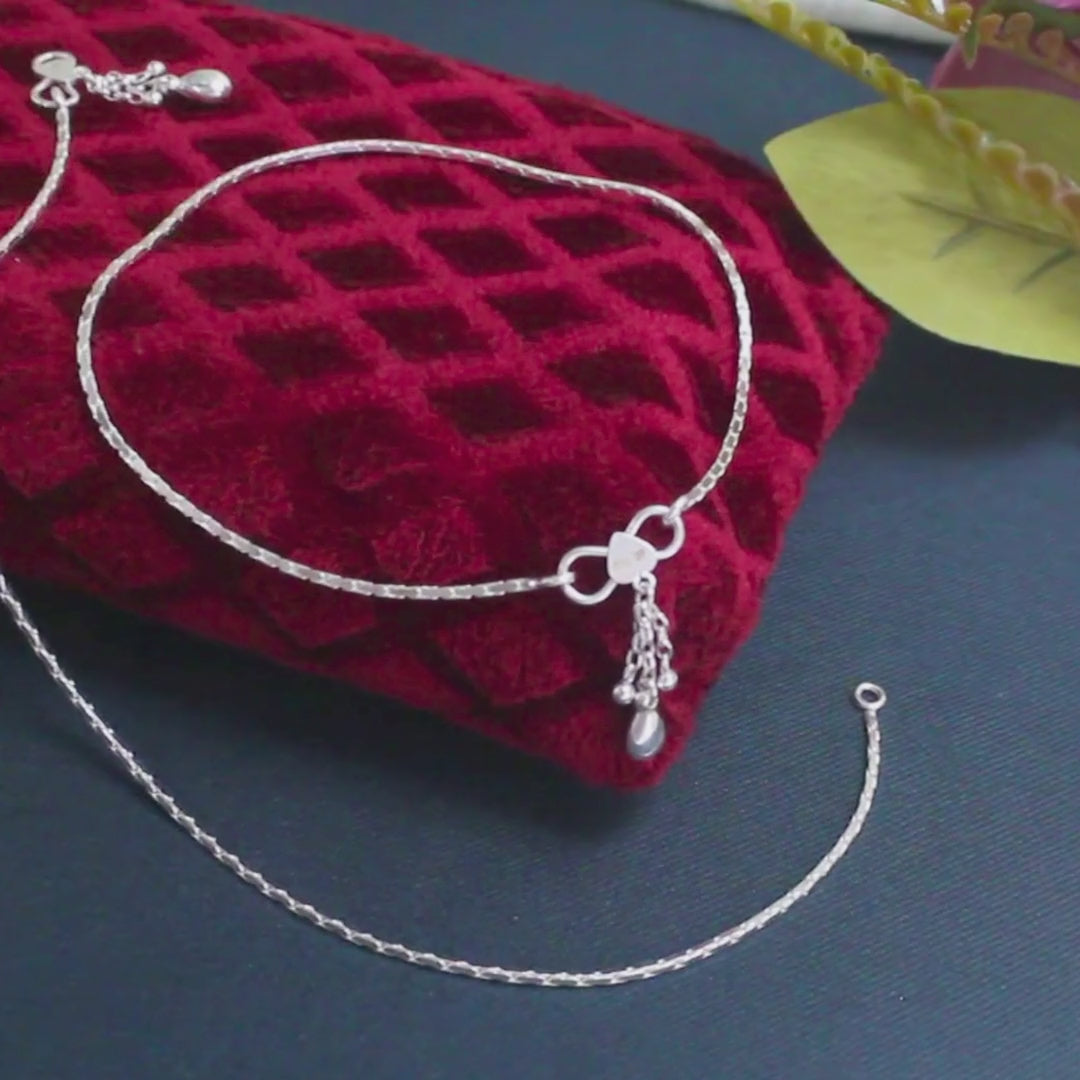 925 Sterling Silver women handmade Chain Anklet Pair 10.3"