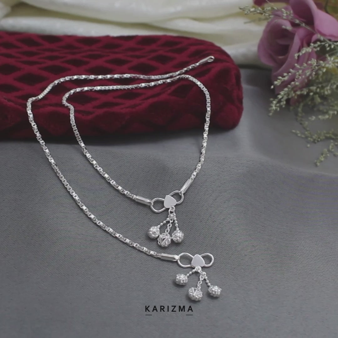 Daily style 925 Sterling Silver women box Chain Anklet Pair 10.3"