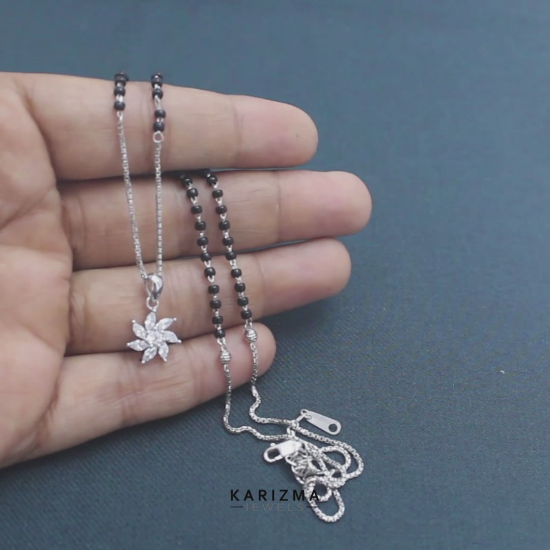 925 Real Sterling Silver Black Beads Mangalsutra Pendant women chain for wife