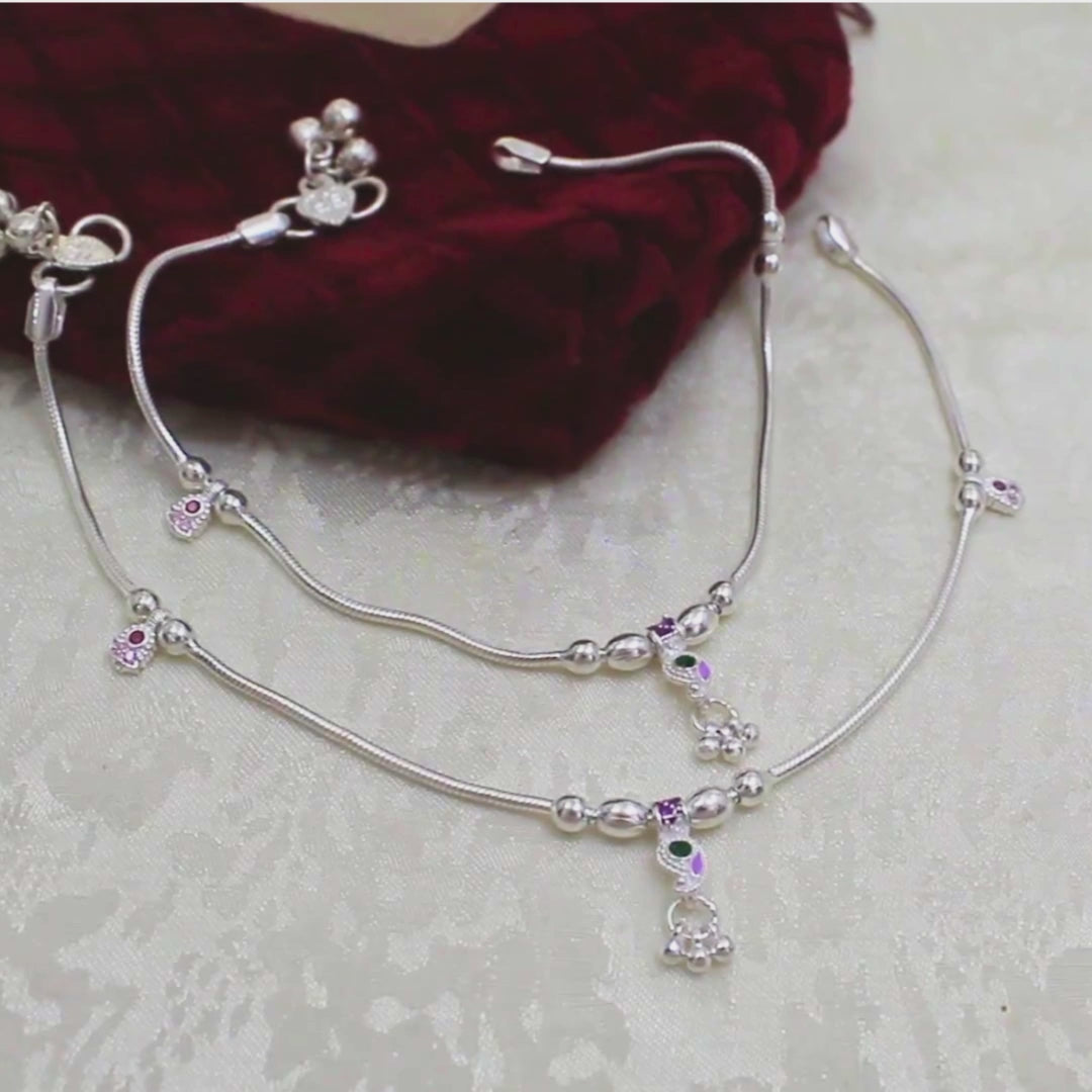 Elegant Real Silver Pink CZ Snake Chain Anklet for women 10.3in
