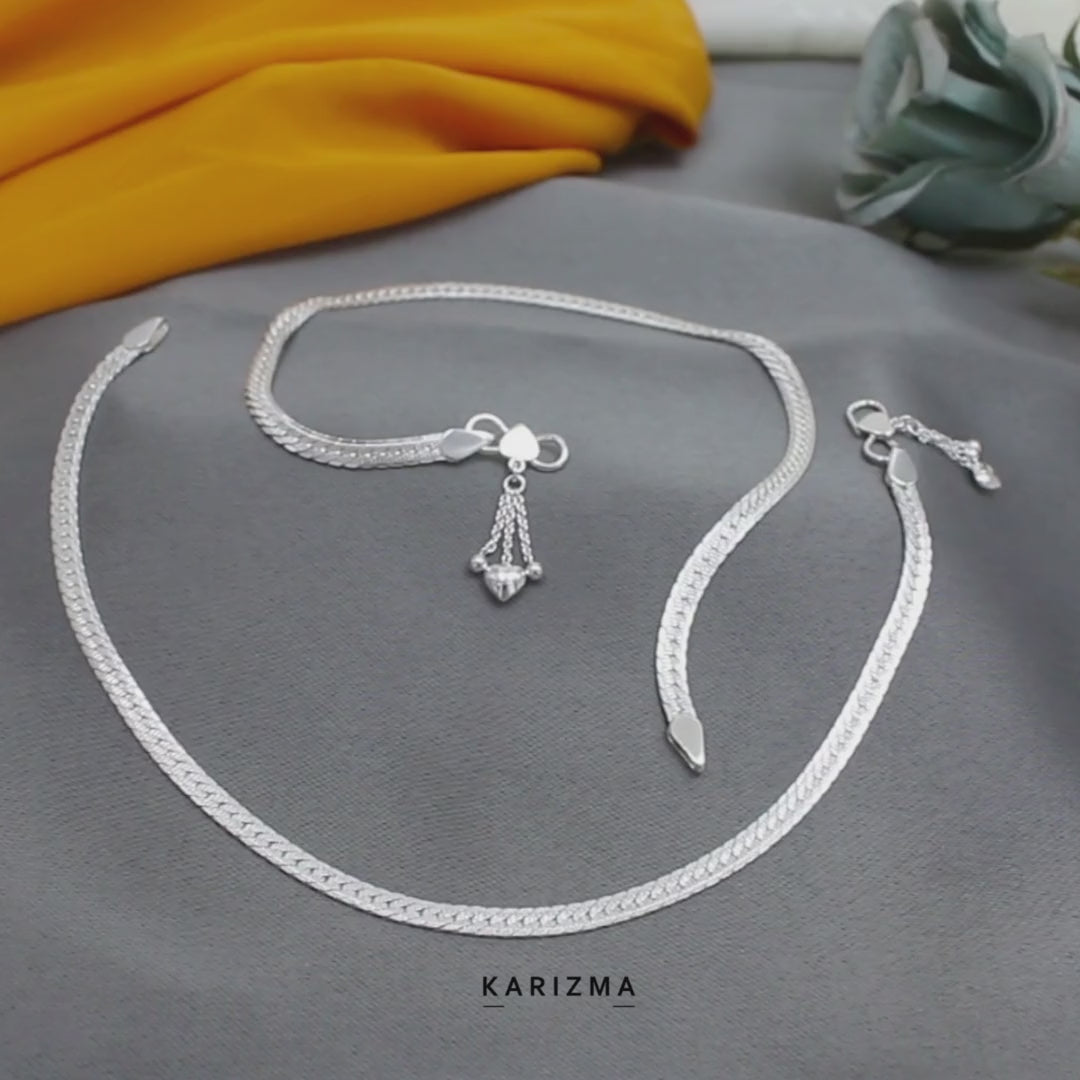 Beach wear 925 Sterling Silver Women Snake Chain Anklet Pair 10.3"