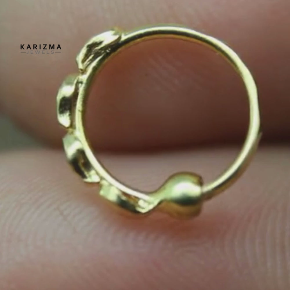 Cute Indian 14K Real Gold Nath Nose Hoop Ring for women 