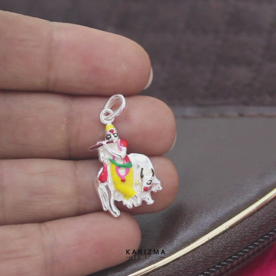 Elegant Enamel Krishna Ji 925 Sterling Silver Pendant